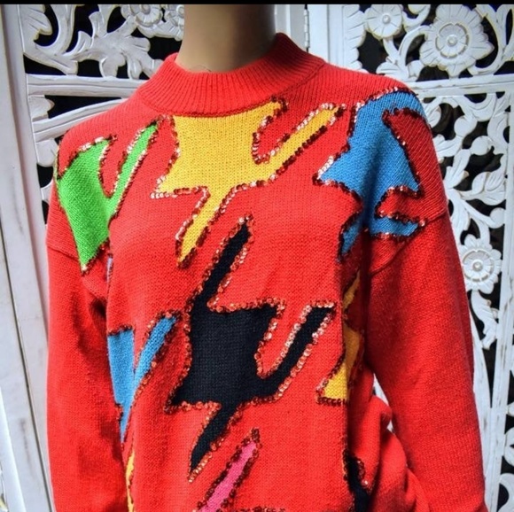 Totally 80s op-art vintage sweater - Picture 3 of 3